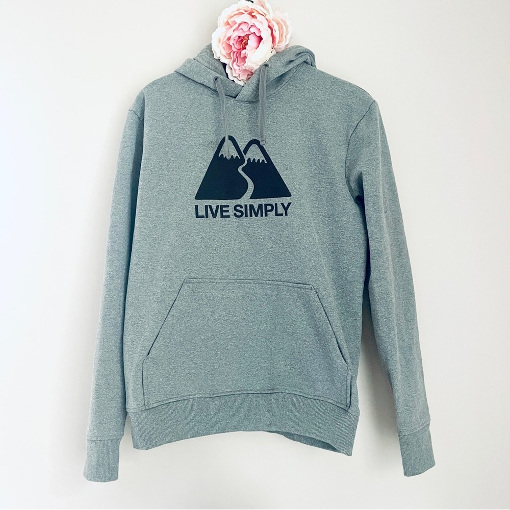 Patagonia Gray Hoodie Hooded Sweatshirt Live Simply Graphic Design Men’s Small